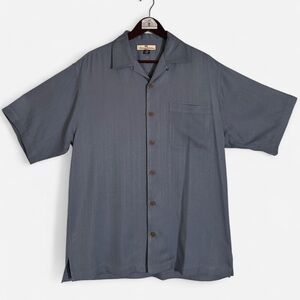 Tommy Bahama 100% Silk Camp Shirt - Dusty Blue Herringbone